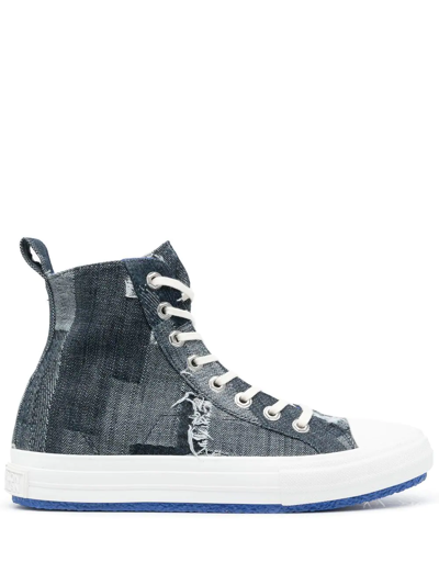 Marcelo Burlon County Of Milan Allover Patchwork High-top Trainers In Blue