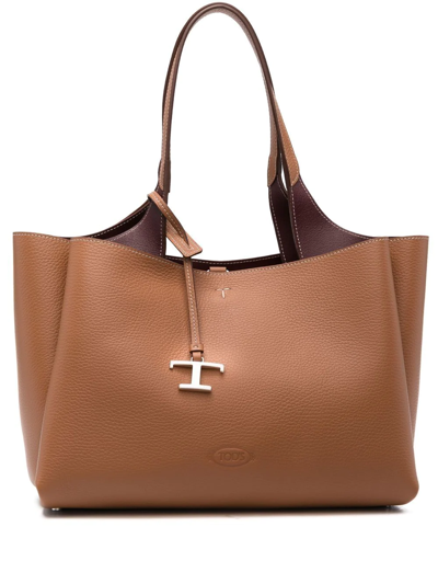 Tod's Logo-plaque Tote Bag In Brown