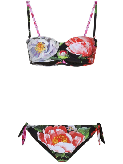 Dolce & Gabbana Balconette Bikini With Pictorial Floral Print In Multicolour