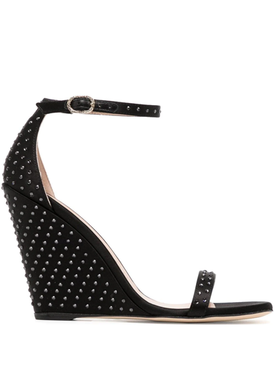 Stuart Weitzman Nudistshine Studded 100mm Wedge Sandals In Black