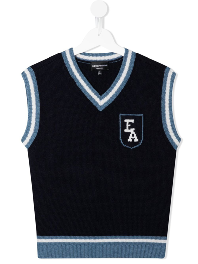 Emporio Armani Babies' Striped Intarsia-knit Sweater Vest In Blu