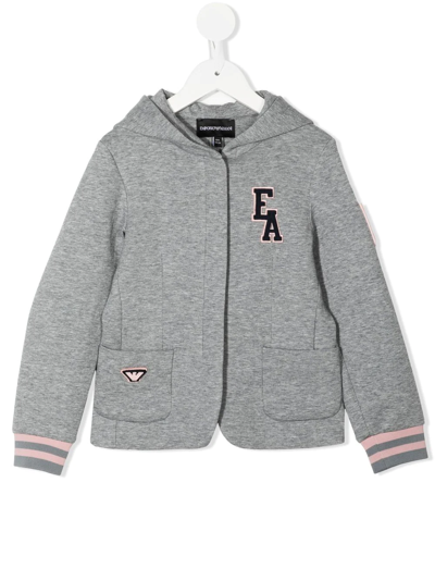 Emporio Armani Kids' Logo-patch Hooded Jacket In Grey