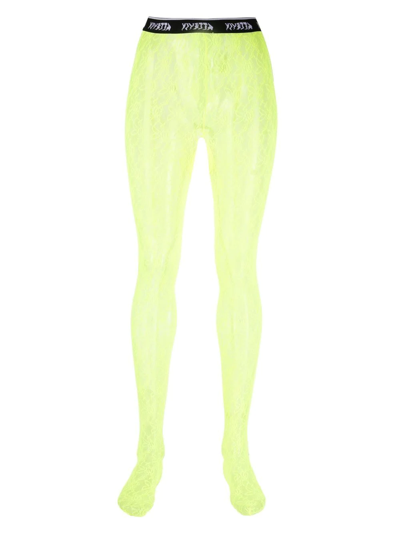 Vivetta Logo-band Fluorescent Footed Leggings In Yellow