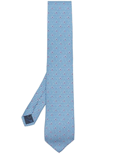 Ferragamo Gancini Embroidered Silk Tie In Blue