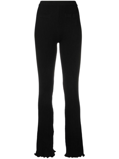 Rabanne Ribbed Flared Mid-rise Stretch-cotton Trousers In Black