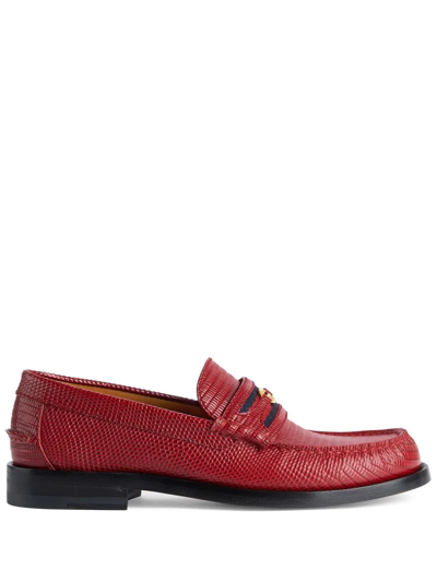 Gucci Lovelight Lizard Loafer With Interlocking G In Red