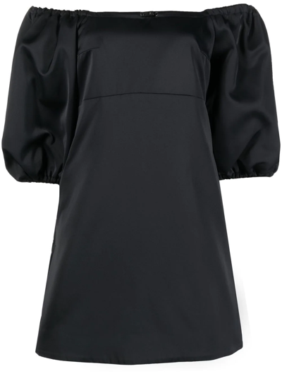 Patou Puff-sleeve Bardot Mini Dress In Black