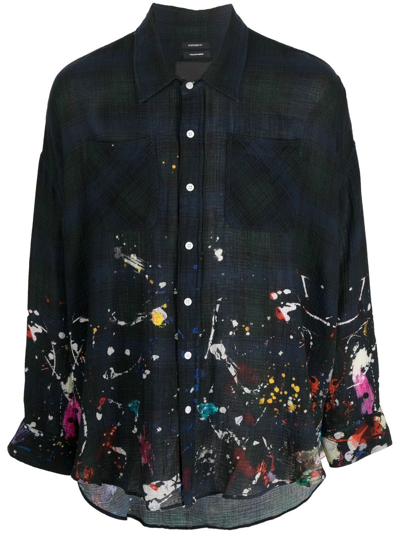 R13 Checkered Paint-splattered Shirt In Blue