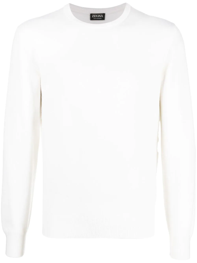 Zegna Crew Neck Cashmere Sweater In Natural Solid