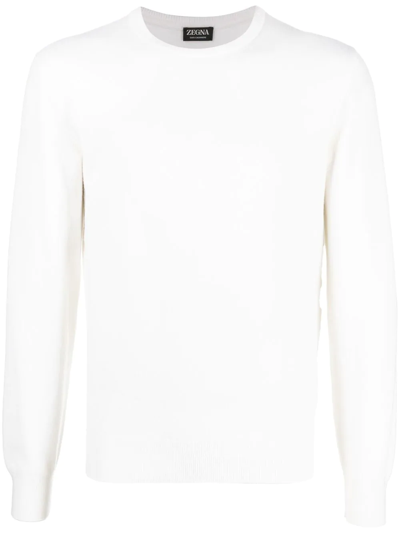 Zegna Crew Neck Cashmere Jumper In Natural Solid