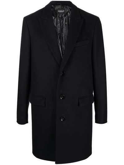 Dondup Double-breasted Cotton-wool Coat In Black