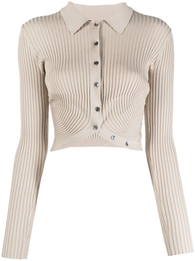 Simkhai Button-up Ribbed Knitted Top In Neutrals