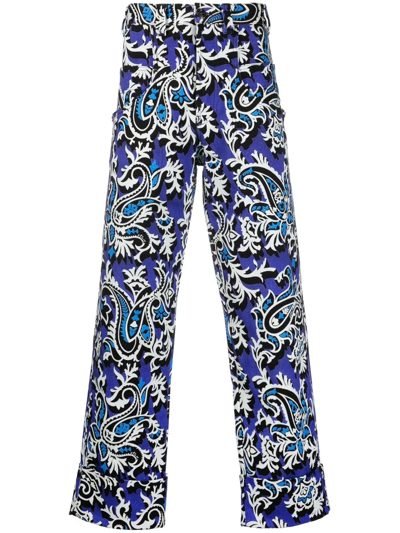 Etro Floral-print Straight-leg Trousers In Blue