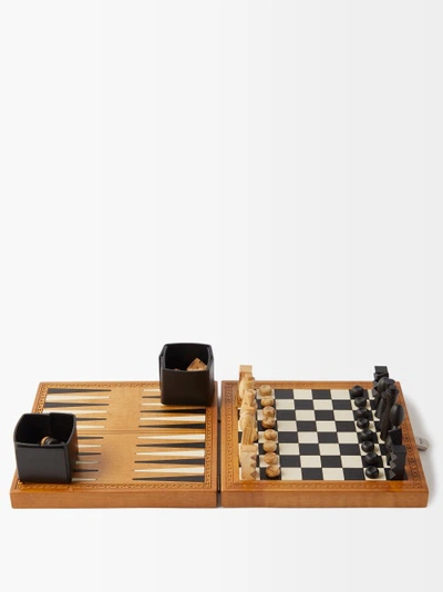 Metier Wood And Leather Chess And Backgammon Travel Set