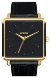 NIXON 'THE K SQUARED' LEATHER STRAP WATCH, 32MM X 30MM,A4722022