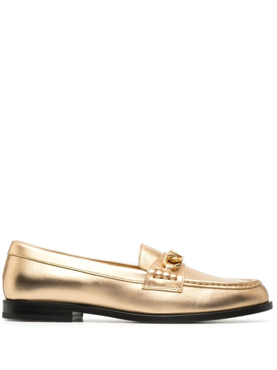 Valentino Garavani Vlogo Chain Metallic Leather Loafers In Gold