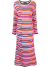 Dsquared2 Multi Stripe Wool Blend Knit Long Dress In Pink