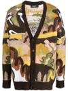 Dsquared2 Gouache Graphic-printed Buttoned Knitted Cardigan In Brown