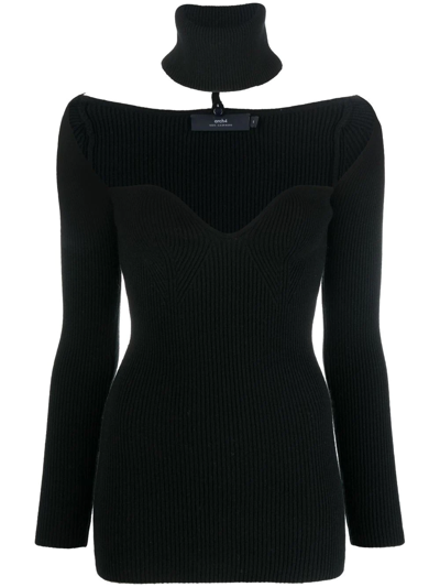 Arch4 Sweetheart-neck Ribbed-knit Top In Black