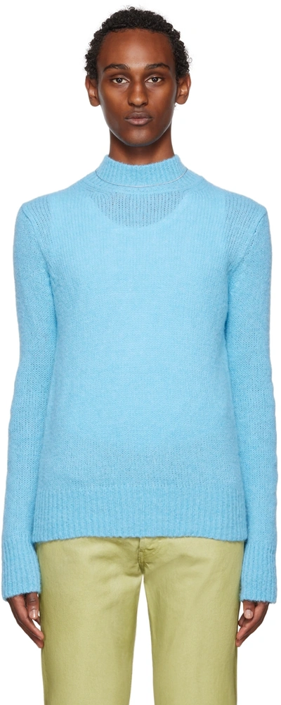 Dries Van Noten Blue Alpaca Sweater In 505 Sky