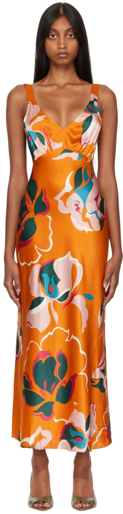 Reformation Orange Daytona Midi Dress In Electra