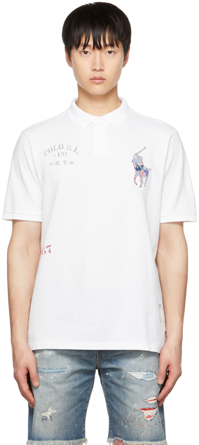 Polo Ralph Lauren Cotton Mesh Big Pony Patch Printed Classic Fit Polo Shirt In Classic Oxford White