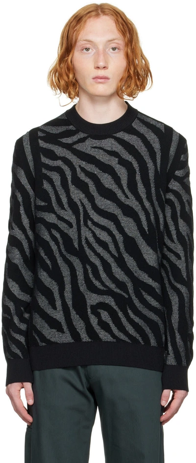 Ps By Paul Smith Animal Print Pullover Crewneck Sweater In Gray/black