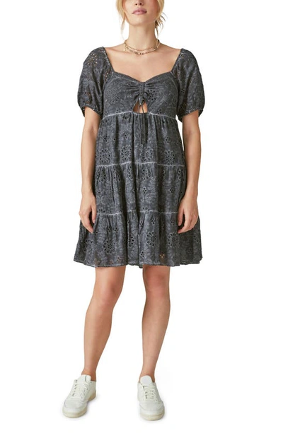 Lucky Brand Tiered Eyelet Dress In Washed Black