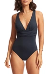 Seafolly Collective Crisscross One-piece Swimsuit In True Navy