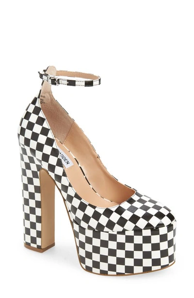 Steve Madden Women's Skyrise Ankle-strap Platform Pumps In Black/white Checkered