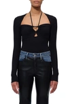 Simkhai 'alexia' Sweetheart Neck Cutout Compact Rib Top In Black