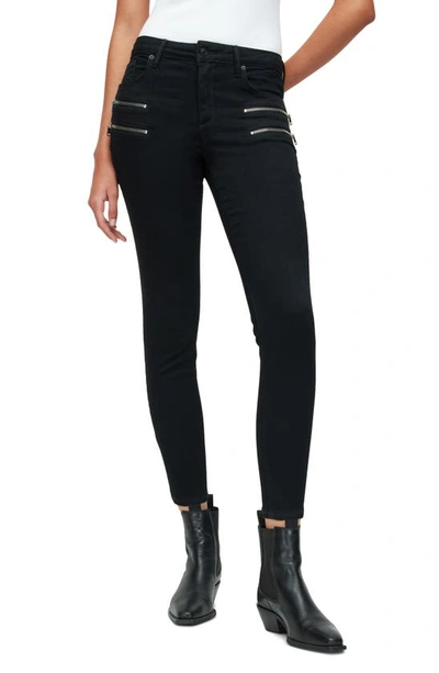 Allsaints Miller Mid Rise Zip Pocket Ankle Skinny Jeans In Black