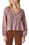 Lucky Brand Women's Textured Smocked Long-sleeve Babydoll Top In Twilight Mauve