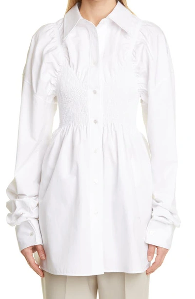 Alexander Wang Smocked Shirt In Cotton Poplin In White