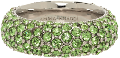 Amina Muaddi Cameron Silver-tone Crystal Ring In Green