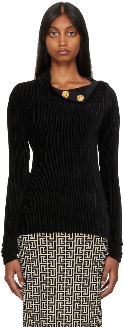 Balmain Wool-cashmere Blend Crew-neck Sweater In Black