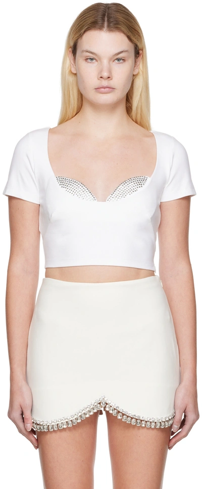 Area Crystal Cup Crop Stretch Jersey T-shirt In White