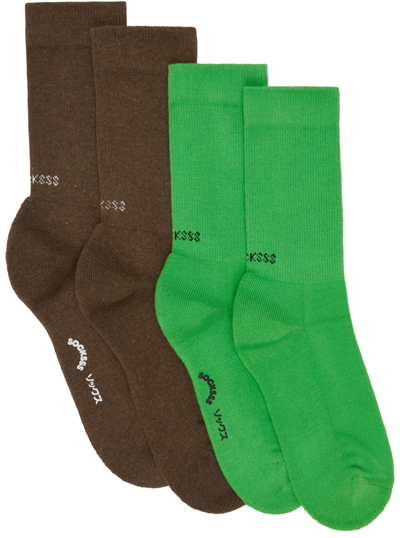 Socksss Two-pack Brown & Green Socks In Golden Brown / Apple