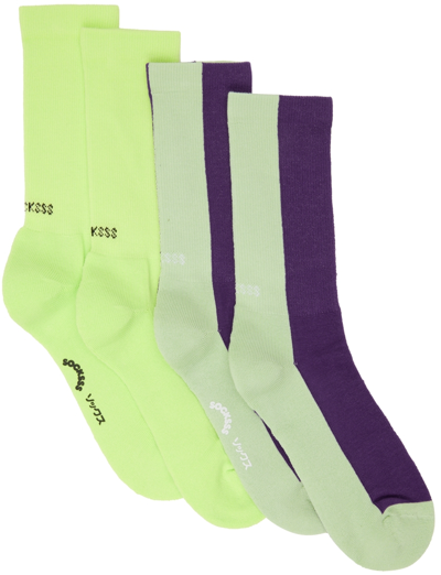 Socksss Two-pack Green & Purple Socks In Sour Apple / Violet