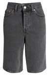 Topshop Editor Longline Denim Short In Washed Black In Black