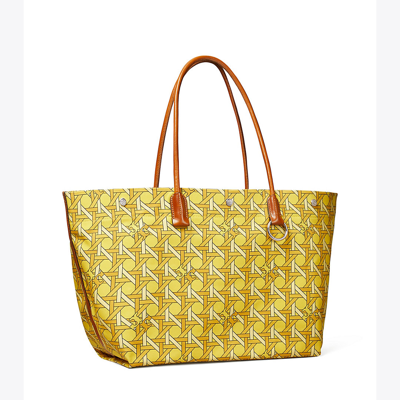 Tory Burch Canvas Basketweave Tote In Saffron Basketweave