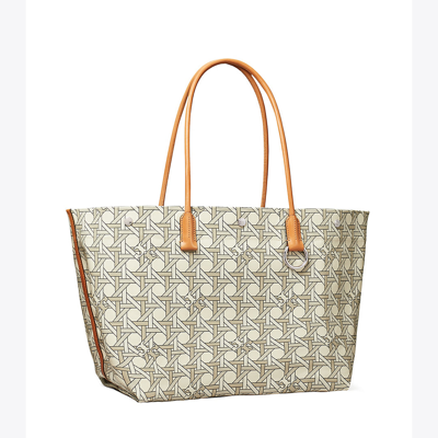 Tory Burch Canvas Basketweave Tote In New Ivory Basketweave