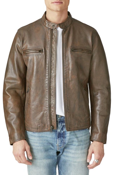 Lucky Brand Bonneville Washed Leather Jacket In Dark Brown
