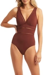 Sea Level Surplice V-neck One Piece Swimsuit In Cinnamon