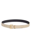 Saint Laurent Ysl Calf Leather Belt In Sea Salt