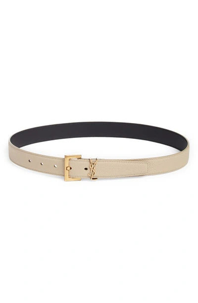 Saint Laurent Ysl Calf Leather Belt In Sea Salt