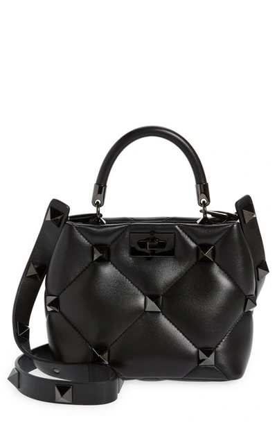 Valentino Garavani Small Roman Stud Leather Top Handle Bag In Black