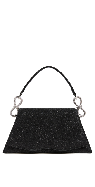 Mach & Mach Medium Samantha Glitter Top Handle Bag In Black