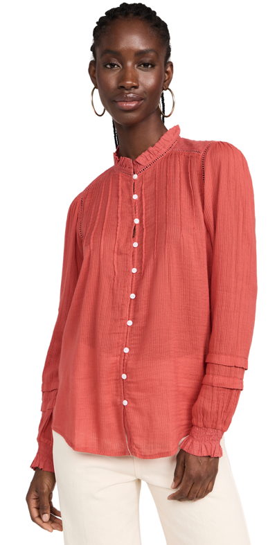 Faherty Willa Button Front Peasant Blouse In Carmine
