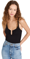 Good American Good Touch U Ring Ruched Thong Bodysuit In Black001